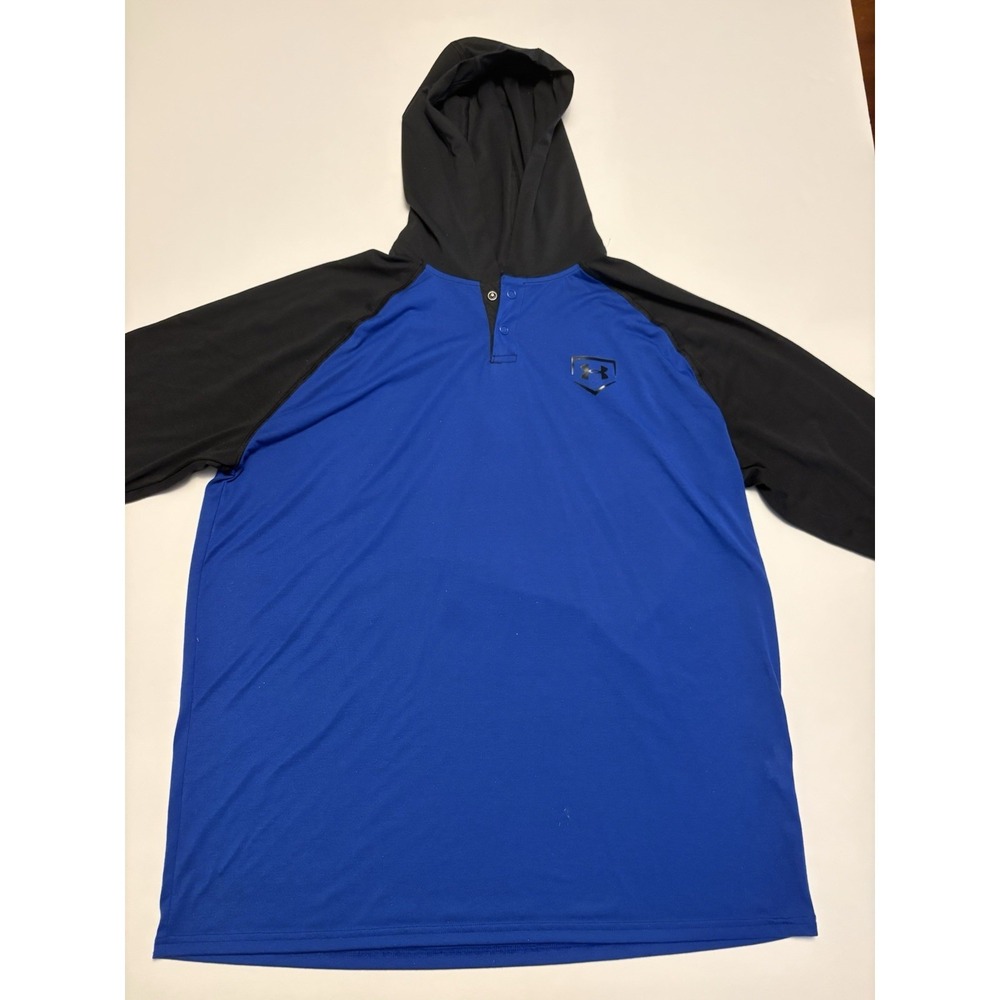 Under Armour Heatgear Threadborne Mens XL Hooded Lightweight Shirt Blue Black